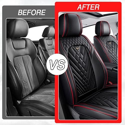 HBXT Car Seat Covers for Toyota Camry 1999-2026, Premium Nappa Leather Waterproof & Anti-Slip, Full Coverage Customized fit Toyota Camry Seat Covers Front Set (2 Seats Standard,Black-Red) thumbnail 7