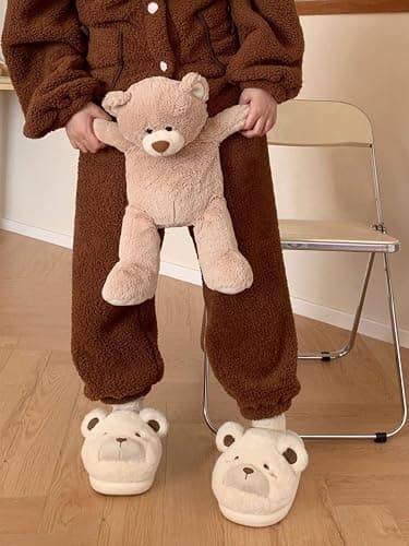conrtems Winter home warm Baotou cotton slippers girl heart cute plush bear soft bottom slippers. thumbnail 7