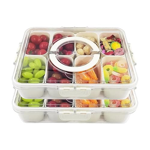 KocelFir Snack Box Container, 2 Pack Divided Serving Tray with Lid and Handle Snackle Box Container, Snack Organizer for Adults Fruit, Veggie, Perfect for Party, Entertaining - Image 1
