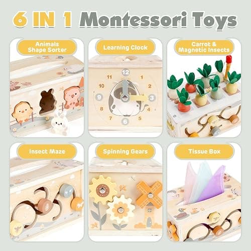 Vanplay Jouet Bebe 1 an, Jouet Montessori 1 2 3 Ans, Conception de Boîte à Mouchoirs Jouet en Bois, Jeux Enfants Cadeau Enfant 1 2 3 Ans Garcon Fille thumbnail 4