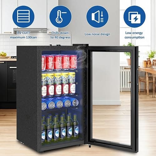 Dawmilon 3.2 Cu.Ft Mini Fridge – 120 Can Beverage Refrigerator with Glass Door, Adjustable Shelves & Temperature Control, Ideal Drink Cooler for Soda, Wine & Beer in Home or Office thumbnail 4