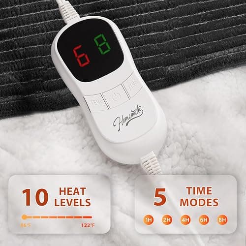 Homemate Heated Blanket Electric Throw - 50"x60" Heating Blanket Throw 1/2/4/6/8 Hours Auto-Off 10 Heat Levels Over-Heat Protection Soft Flannel Sherpa ETL Certification thumbnail 3