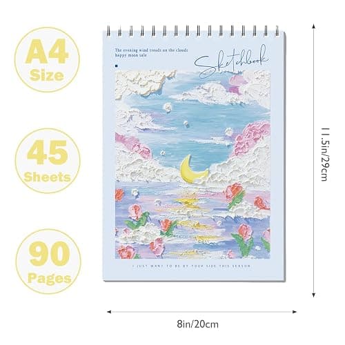 Cute Sketchbook with Blue Cover 8 x 11.5 - Sketchbook for Drawing Spiral Bound, 45 Sheets (90 Pages) 68lb/100gsm Sketch Pad - Sketch Book Ideal for Artists, Adults & Beginners (Blue) thumbnail 2