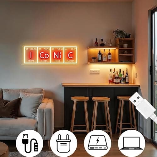 Custom ICONIC Periodic Table Neon Sign, Chemistry Element Led Neon for Wall Decor Dimmable USB, Science I CO NI C LED Light for Science Lab, Classroom, Office, Living Room 17.7″ × 6.3″ thumbnail 5