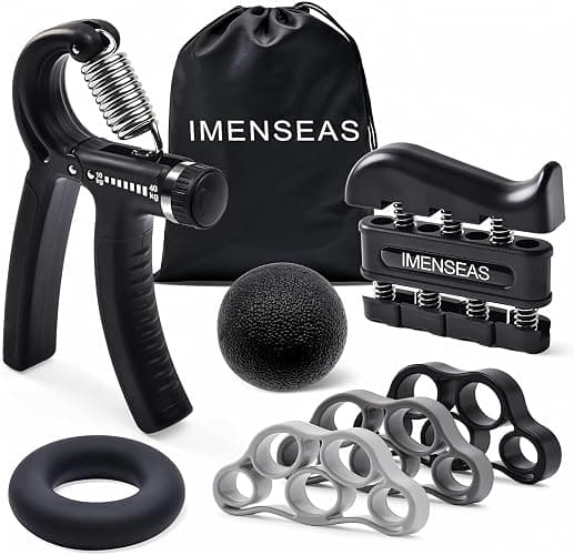 IMENSEAS Grip Strength Trainer 7 Pack Adjustable, Finger Stretcher Resistance Extensor Bands, Finger Exerciser, Hand Gripper Strength Ring & Stress Ball - Image 1