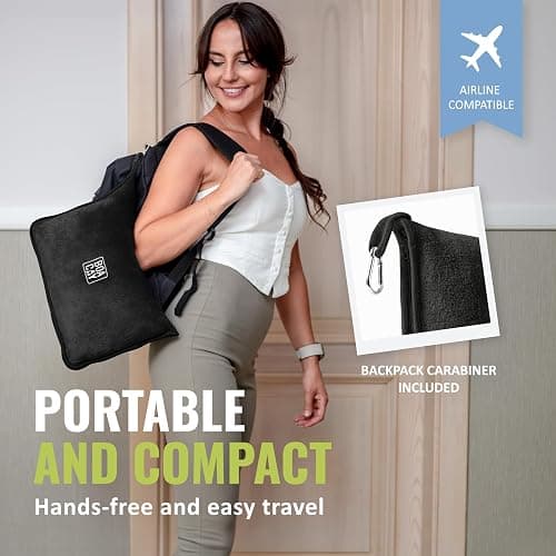 BOACAY Soft & Warm Travel Blanket for Airplane & Car - Long Flight Essential for Women, Men, Kids - Compact Pillow with Luggage Sleeve & Backpack Clip thumbnail 4