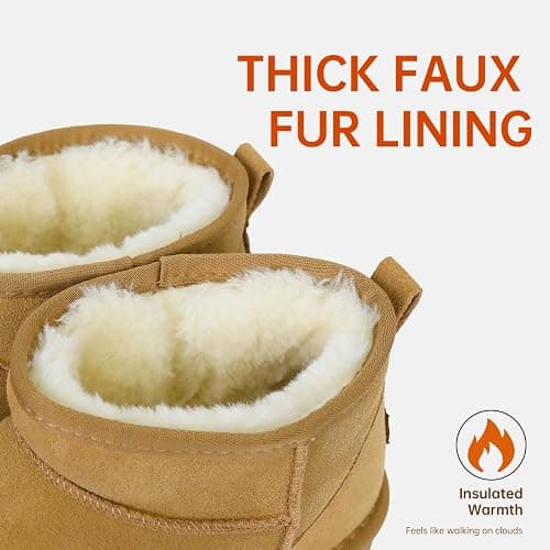 EVELLYHOOTD Genuine Suede Ankle Snow Boots for Women Men-Water Resistant Warm Flat Padded Winter Fuzzy Mini Boots with Cozy Faux Fur Lining thumbnail 3