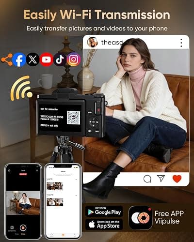 4K Digital Camera for Photography with WiFi,64MP Autofocus 3'' 180° Flip Screen 16X Zoom Vlogging Camera for YouTube, Compact Travel Camera for Beginners, Anti-Shake, 32GB Card, 2 Batteries, Black thumbnail 5