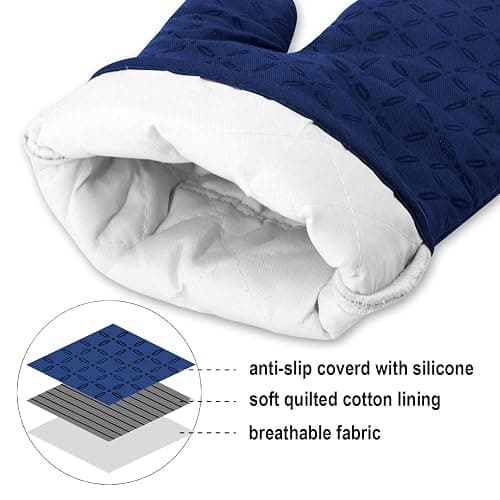 KEGOUU Oven Mitts and Pot Holders 6pcs Set, Kitchen Oven Glove High Heat Resistant 500 Degree Extra Long Oven Mitts and Potholder with Non-Slip Silicone Surface for Cooking(Marine Blue) thumbnail 4