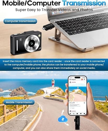 Digital Camera 4K for Kids-48MP Autofocus Vlogging Camera with 32GB Card, 16X Zoom, Anti-Shake, Compact Point and Shoot Camera for Teens Beginners, Birthday Gift Black thumbnail 8