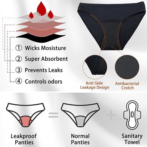 Maillot de Bain Menstruel - Bsorbant Antifuite et Anti Odeur Culotte Menstruelle, Maillot de Bain Menstruel Adolescente, Culotte Maillot de Bain Regle Menstruelle Ado, Confortable Piscine et Plage thumbnail 5