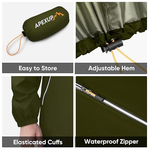APEXUP Packable Rain Jacket Men with Reflective Zipper, Lightweight Waterproof Raincoat, Mens Rain Jacket for Outdoor Sports thumbnail 5