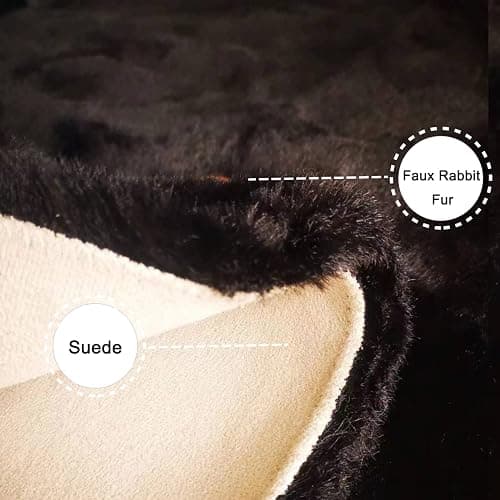 Ghouse Faux Rabbit Fur Round Rug 3ft Black Round Rugs for Bedroom Decor Fluffy Area Rugs for Living Room, no-Shedding Carpet Sheepskin Washable Rug Rome Decor thumbnail 3