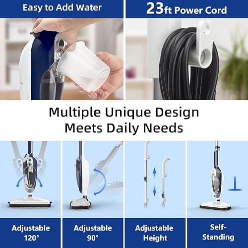 Steam Mop - 10-in-1 Floor Steamer Detachable MultiPurpose Handheld Steam Cleaner for Hardwood/Tile/Laminate All Floors Carpet Cleaning with 11 Accessories for Whole Home Use(Blue). thumbnail 6