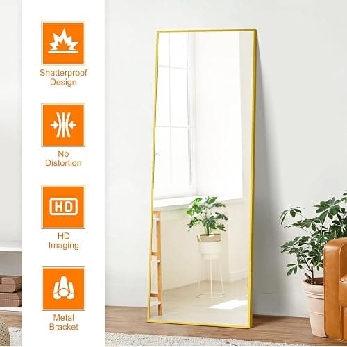 TRAHOME Standing Mirror Full Length Mirror,15" x 56" Large Floor Mirror with Aluminium Frame for Door Bedroom Bathroom Living Room(Gold) thumbnail 3