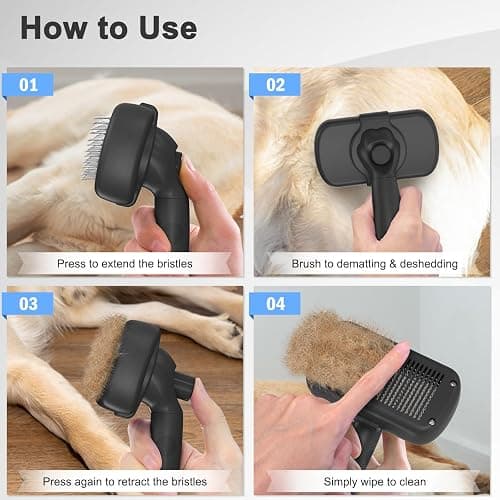 Dipoo Self Cleaning Shedding Brush - Skin Friendly Grooming Tool for Dogs, Cats, and Puppies, Deshedding and Hair Removal for Long and Short Haired Pets, Black thumbnail 7