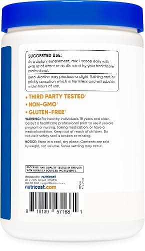 Nutricost Beta Alanine Powder 500 Grams (1.1lbs) - Pure Beta Alanine, Gluten Free & Non-GMO thumbnail 4