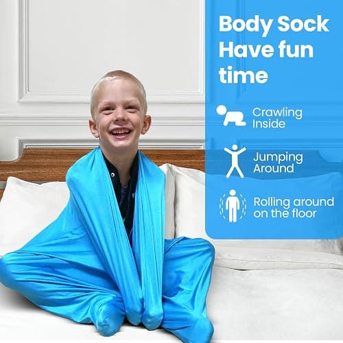Sensory Body Sock for Kids – Blue Compression Sack for Focus, Calm, Movement & Play – Stretchy Suit for Autism & ADHD thumbnail 2