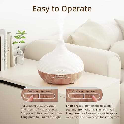 ASAKUKI 300ml Aroma Diffuser, Ultraschall Luftbefeuchter mit 8 * 10ml Ätherische Öle Set Diffusor, 14 Farben LED, 23dB Cool Mist Raumbefeuchter, Yoga, SPA, Zuhause Gelb thumbnail 8