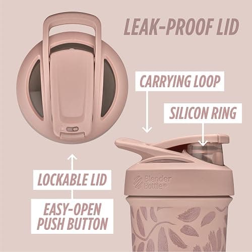 BlenderBottle Strada Flip Shaker Cup Insulated Stainless Steel Water Bottle with Wire Whisk, 25-Ounce, Brown Flowers thumbnail 3