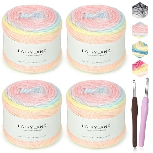 Katech Ombré Yarn for Crocheting-Gradient Cake Yarn-4x100g 60% Cotton 30% Acrylic 11% Wool-Multicolor Soft Rainbow Cotton Crochet Yarn for Scarves, Shawls, Blankets and Garments(P) - Image 1