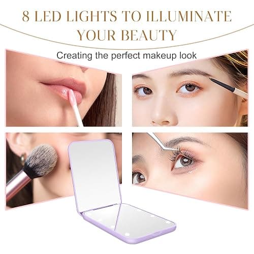 Kakuje Compact Mirror, 1X/3X Magnification LED Pocket Mirror with Nternal BIattery, Mini Mirror for Purse, Pocket,Travel and Present (Purple) thumbnail 3