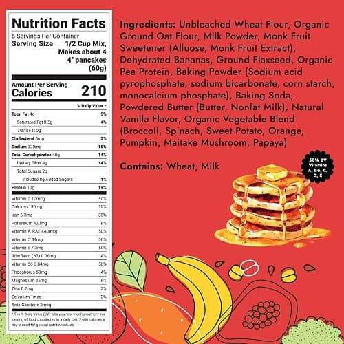 Hidden Foods Homestyle Pancake and Waffle Mix 2-Pack, High in Protein & Fiber with Hidden Fruits, Vegetables & Vitamins - Thick and Fluffy made with Oats & Flaxseed – Just Add Water thumbnail 2