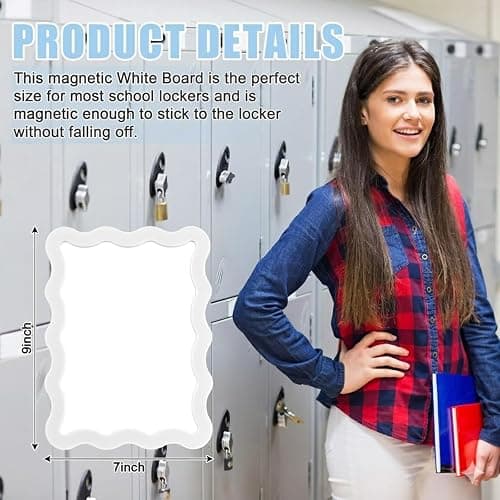 Gueevin White Small Scalloped Magnetic Dry Erase Whiteboard, 7" x 9" | Locker Fridge Whiteboard with 4 Markers & 2 Magnets, Cute Mini Dry Erase Board for School Office Home thumbnail 3