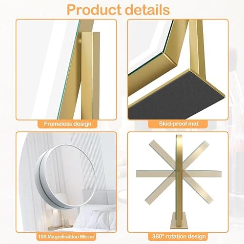 Gvnkvn Arched Makeup Vanity Mirror with Lights 17.2" LED Makeup Mirror Detachable 10X Magnification, Hollywood Make Up Mirror with Lighting, Smart Touch, 360° Rotation, (Gold,Gift Box) thumbnail 3