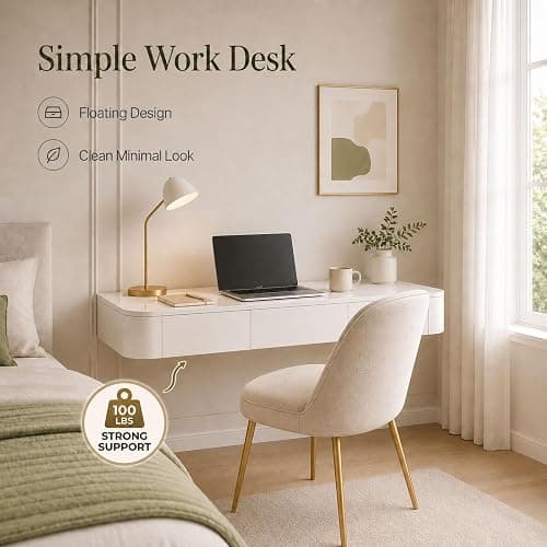 Floating Vanity Desk with Drawers Wall Mounted Makeup Table Space Saving | Fully Assembled with Spacious Storage Drawers, Smooth Glide Operation and Easy Clean Surface(Ivory,23.6") thumbnail 7