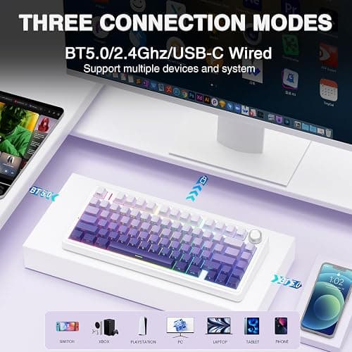AULA F75 Pro Wireless Mechanical Keyboard,75% Hot Swappable Custom Keyboard,RGB Backlit,Pre-lubed Linear Switches,Side Printed PBT Keycaps Mechanical Gaming Keyboards,Gradient Purple thumbnail 3