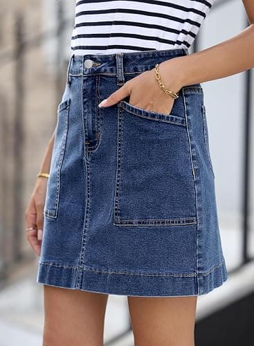 Sidefeel Women's Jean Skirt High Waisted Stretch Casual Summer Zimbaplatinum Denim Skirt with Pockets thumbnail 3