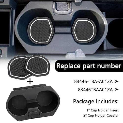 Cup Holder Insert with Coaster Accessories for Honda Civic 2016-2021 Lx Ex Si Sport Hatchback Coupe Sedan Insight Center Console Drink Bottle Cup Holder(Black with White Coaster) thumbnail 2