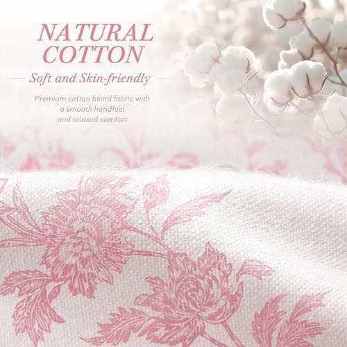 XOGUIBO Pink Floral Shower Curtain,Vintage Cotton Cottagecore Shower Curtains for Bathroom, 72" W x 72" L thumbnail 4