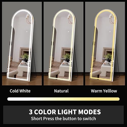 CILIBER LED Mirror Full Length, 63"x20" Full Length Mirror with Lights Arched Top, Arch Lighted Full Body Mirror, Wall Mounted Mirror Dimming with 3 Color Modes thumbnail 6