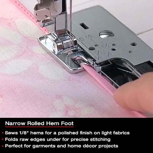 SINGER | Narrow Rolled Hem Foot for Low-Shank Sewing Machines, 1/8 Inch Hem, Light to Medium Weight Fabrics, Couch Over Narrow Cord - Sewing Made Easy thumbnail 2