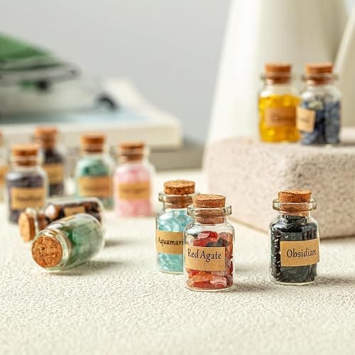 KHOCOEE 24 Gemstone Bottles Chip Crystals and Healing Stone, Chakra Healing Crystals Bottles, Wicca Gem Stones Set, Witchcraft Crystals thumbnail 3
