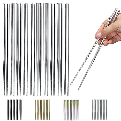 10 Pairs Reusable Chopsticks, Stainless Steel Metal Chop Sticks, Japanese Chinese Korean Chopstick Dishwasher Safe, 8.9 Inch (Silver / Chop sticks) - Image 1
