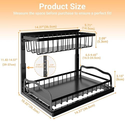 AceMining Under Sink Organizer, 2 Pack Pull-Out Under Cabinet Organizer, 2 Tier Under Sink Storage with Sliding Basket, L-Shaped and Adjustable Height Design for Kitchen and Bathroom thumbnail 2