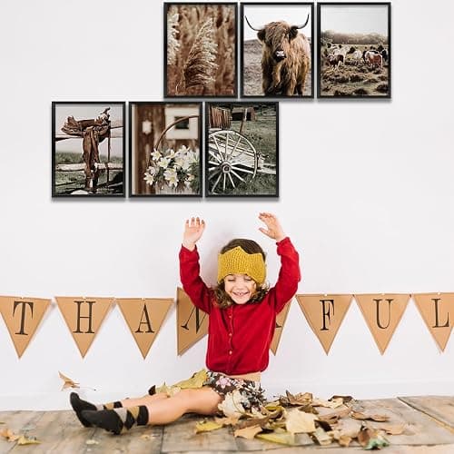 Vintage Farmhouse Cow Prints - 6PCS Wall Art Set (8x10 inch, Unframed) for Home, Bedroom, Kitchen, Bathroom, Rustic Western Country Decor - 6P Boho Neutral Cow Prints thumbnail 7