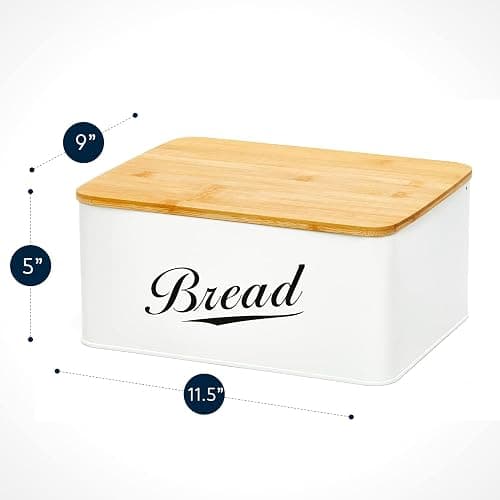 RoyalHouse Modern Metal Bread Box with Bamboo Cutting Board Lid, Bread Storage Container for Kitchen Counter, Vintage Kitchen Decor Organizer thumbnail 3