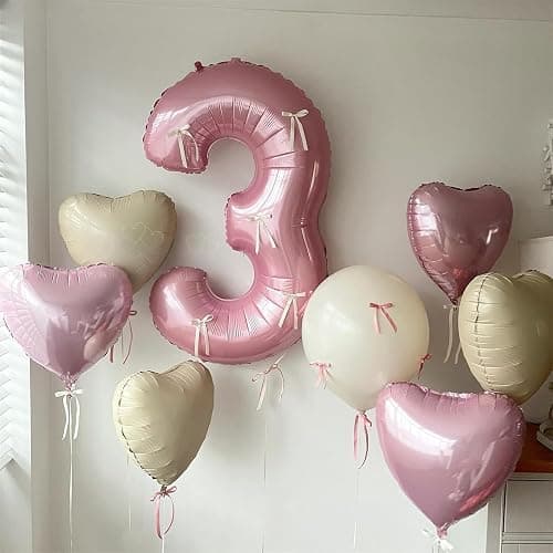 Pink White Heart Balloons,12Pcs Baby Pink Cream Heart Shaped Foil Balloons,18Inch Sand White Helium Balloon for Baby Shower Birthday Anniversary Wedding Party Decorations thumbnail 5