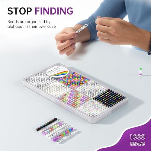 Redtwo 1600 Pcs Letter Beads Kit, 6 Styles of Colorful Alphabet Beads for Bracelet, Number Smiley Face Beads Heart Beads and a Roll of Elastic String for Friendship Bracelet Kit. thumbnail 4