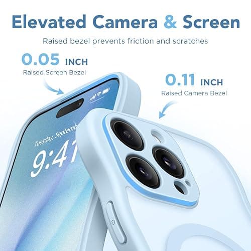 CAPRARO Cute for iPhone 14 Pro Case, Compatible with MagSafe, [Curly Wave Edge] [Full Camera Protection] [14 FT Drop Protection] Magnetic Phone Case for 14 Pro 6.1 Inch, Light Blue thumbnail 6