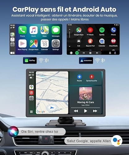 CarPlay Voiture 9": Écran IPS HD Lumineux,Visibilité Claire Jour & Nuit.sans Fil Apple CarPlay & Android Auto,Bluetooth & WiFi 5GHz, Navigation GPS,Installation Facile,Caméra de Recul (Option) thumbnail 2