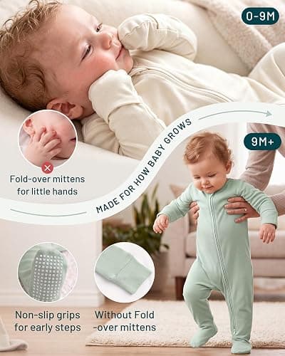 Yoofoss Viscose Bamboo Baby Pajamas Newborn Sleepers For Boy Girl Clothes | Footed Pajamas for Newborn 0-3 3-6 6-9 12 18 Months , Two Way Zipper 3Pcs Soft Sleep and Play Infant Pjs Baby Essentials thumbnail 5