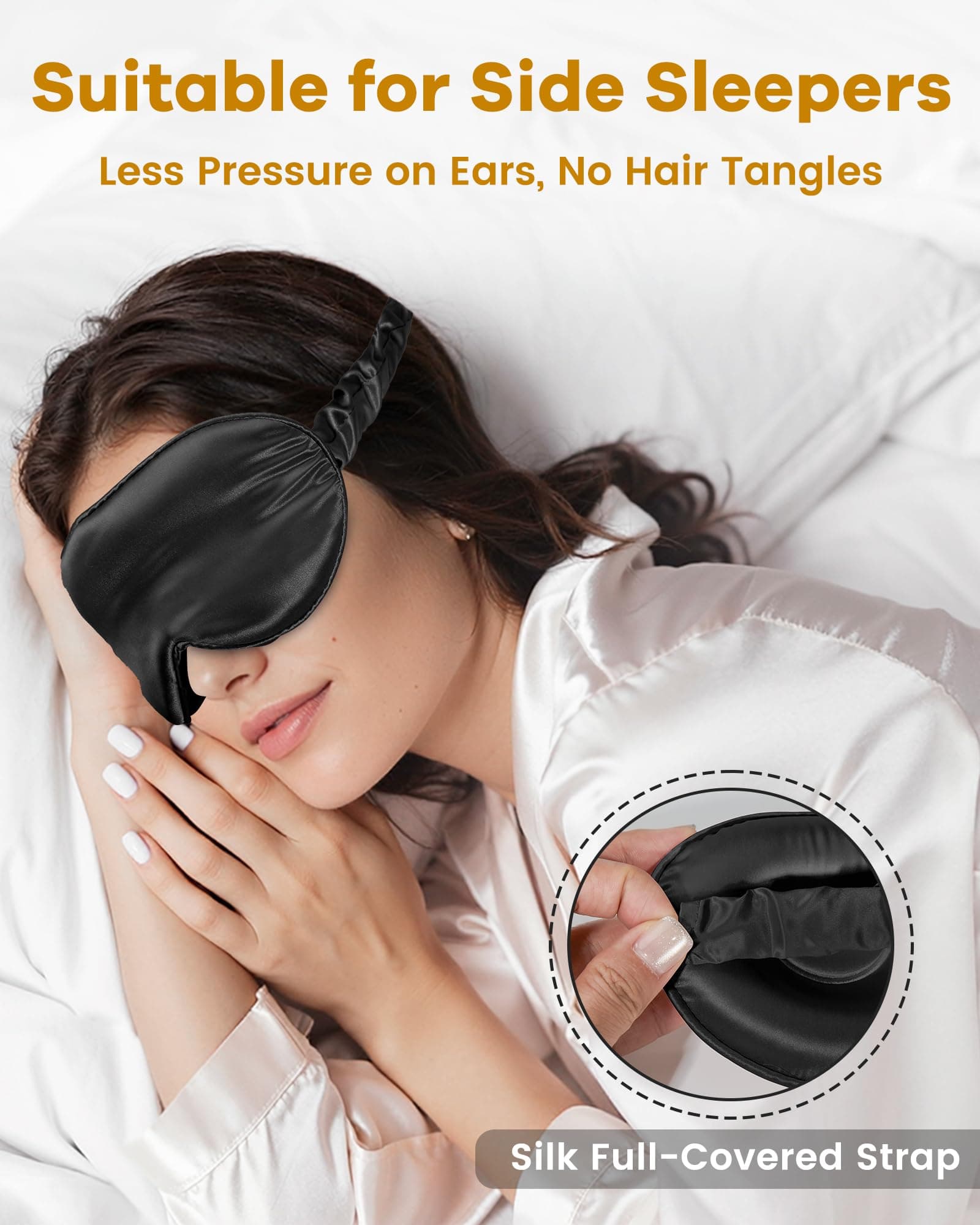 BeeVines Silk Sleep Mask, 1 Pack 22 Momme Silk Eye Masks for Sleeping with Adjustable Strap, 3D Contoured Sleep Eye Mask for Eyelash Extension, Blackout Mulberry Silk Eye Mask for Men & Women (Black) thumbnail 3