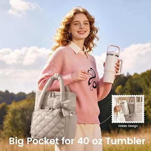 LOVEVOOK Insulated Lunch Bag For Women Men,Expandable Double Deck Lunch Box With Large Cup Holder,Leakproof Cooler Bag For Adult Lunch Tote Bag Work Picnic Beach with Adjustable Shoulder Strap Gift thumbnail 5