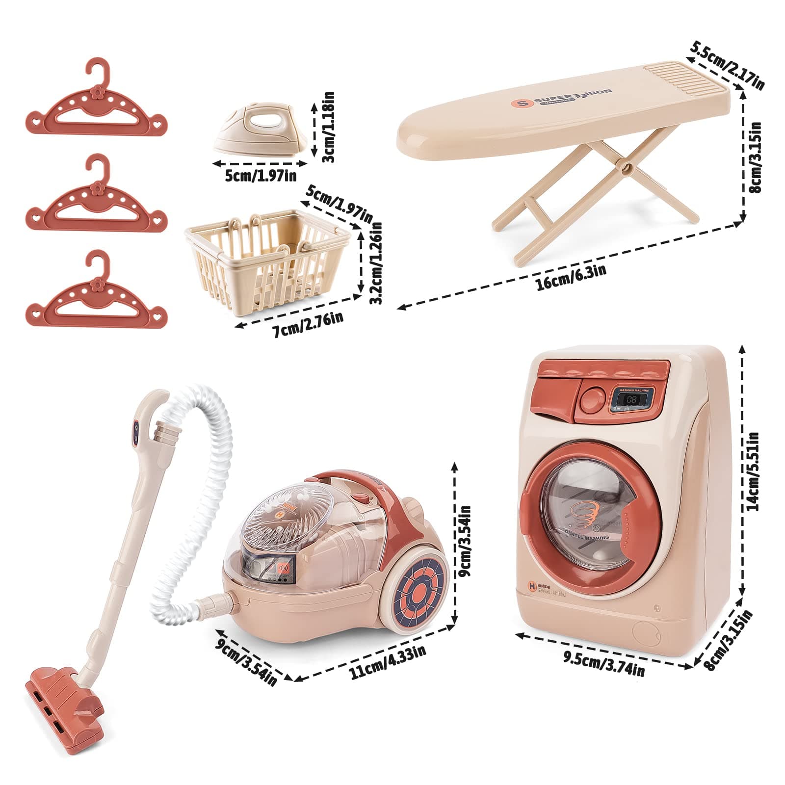 deAO Toy Washing Machine & Vacuum Playset, Mini Washing Machine Laundry Set with Lights & Sounds Effects, Washer and Iron Set for Boys & Girls thumbnail 6