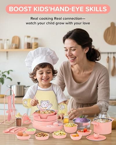 Gotoofun Kids Cooking Sets Real Pink Play Mini Kitchen, Safe Real Food Making Knife Set for Children 8-12 Girls Toddler Montessori Toys thumbnail 8